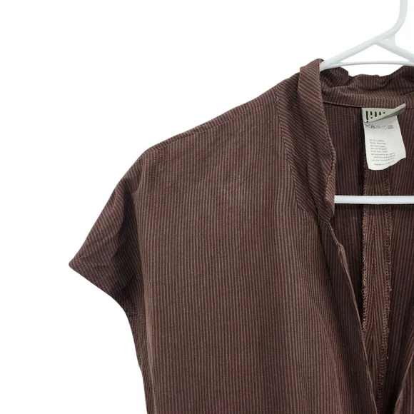 Lilith Women's Linen Blend Pinstripes Button Front Top - Picture 2 of 6